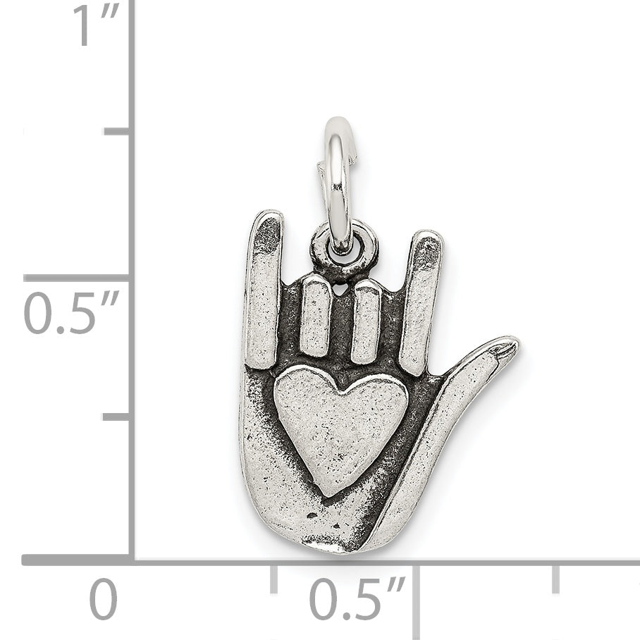 Sterling Silver Antiqued Sign Language Charm