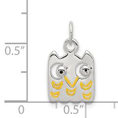 Sterling Silver 925 Polished Owl Charm with Yellow Enamel for Kids