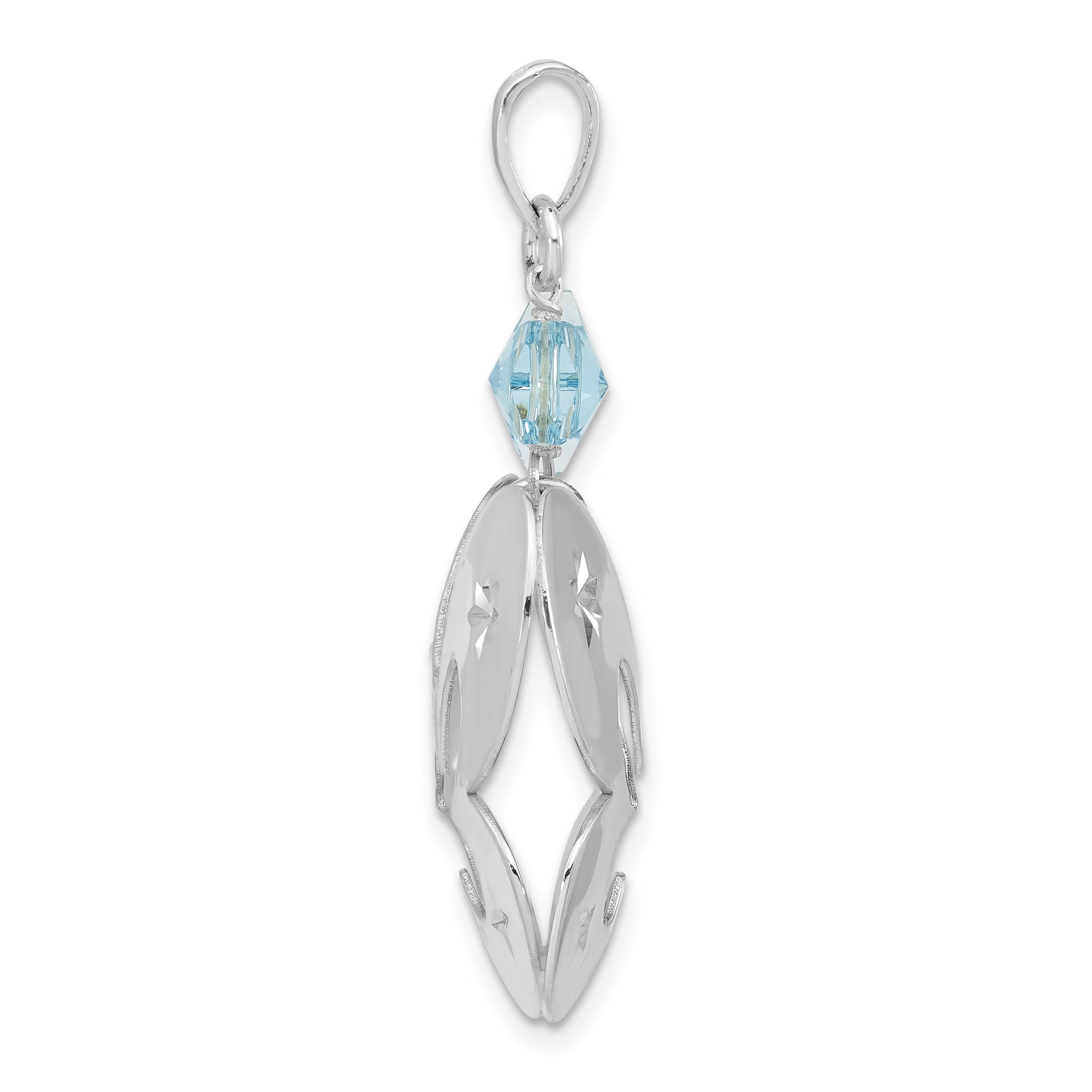 Sterling Silver Polished Diamond-cut Butterfly w/ Lt Blue Glass Pendant