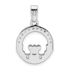 Elegant Sterling Silver 925 CZ Claddagh Pendant with Rhodium Finish