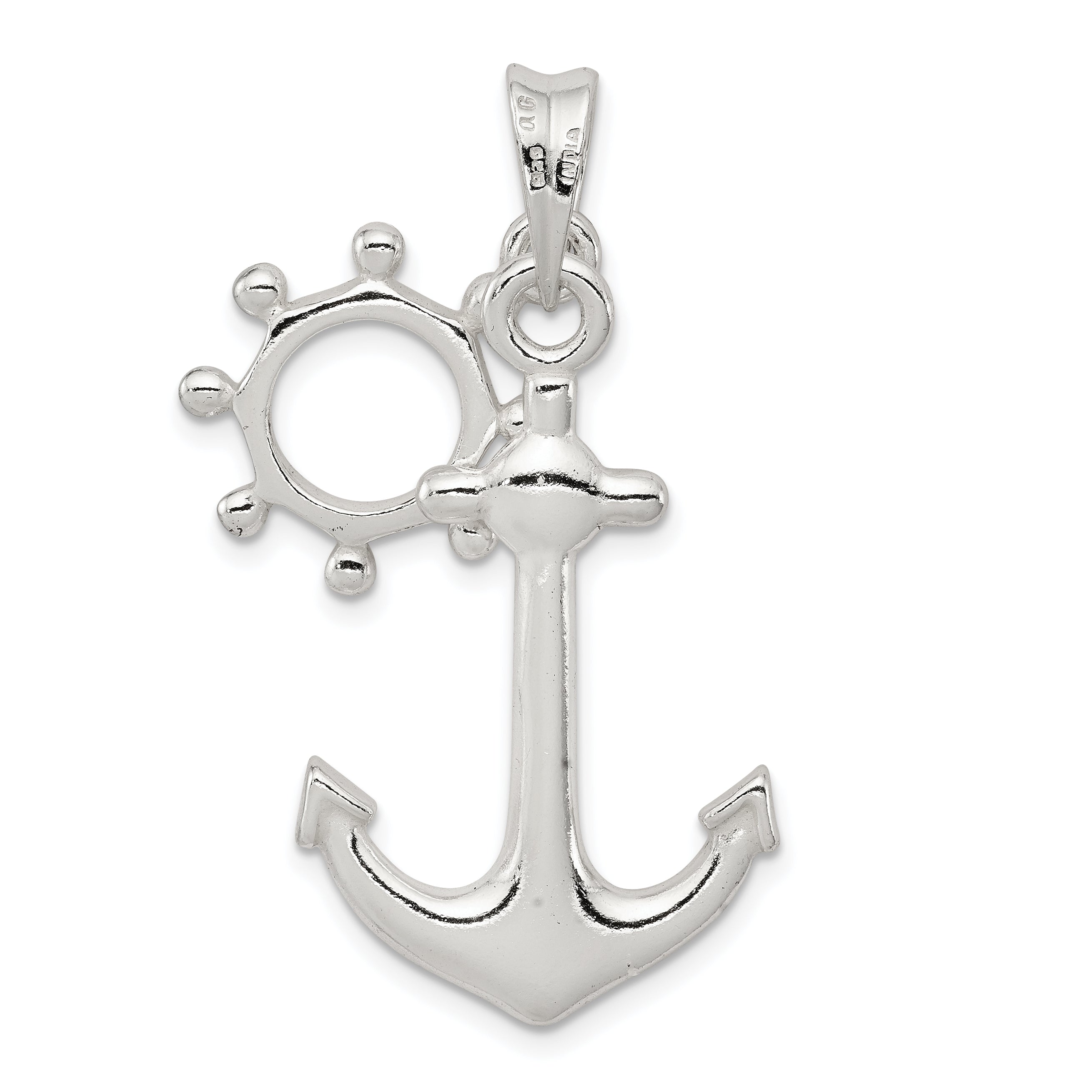 Men's Sterling Silver 925 Anchor Pendant with Polished Finish