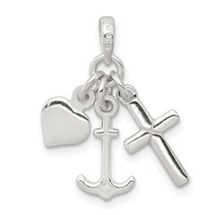 Sterling Silver 925 Anchor Heart Cross Pendant with Polished Finish