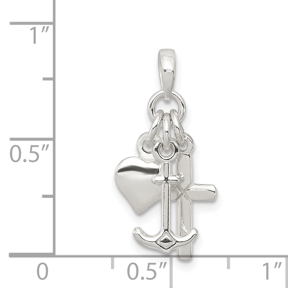 Sterling Silver 925 Anchor Heart Cross Pendant with Polished Finish