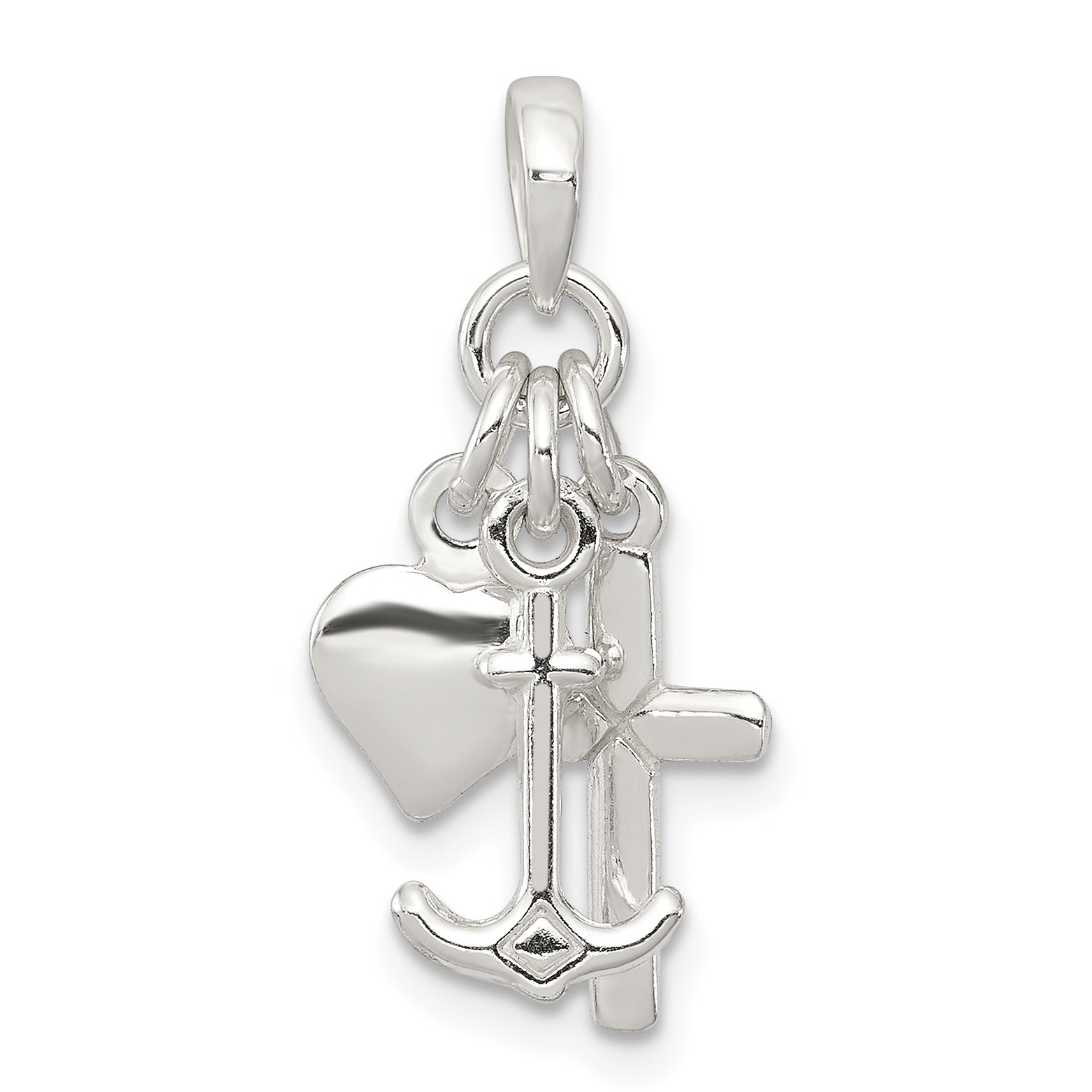 Sterling Silver Polished Anchor Heart and Cross Pendant