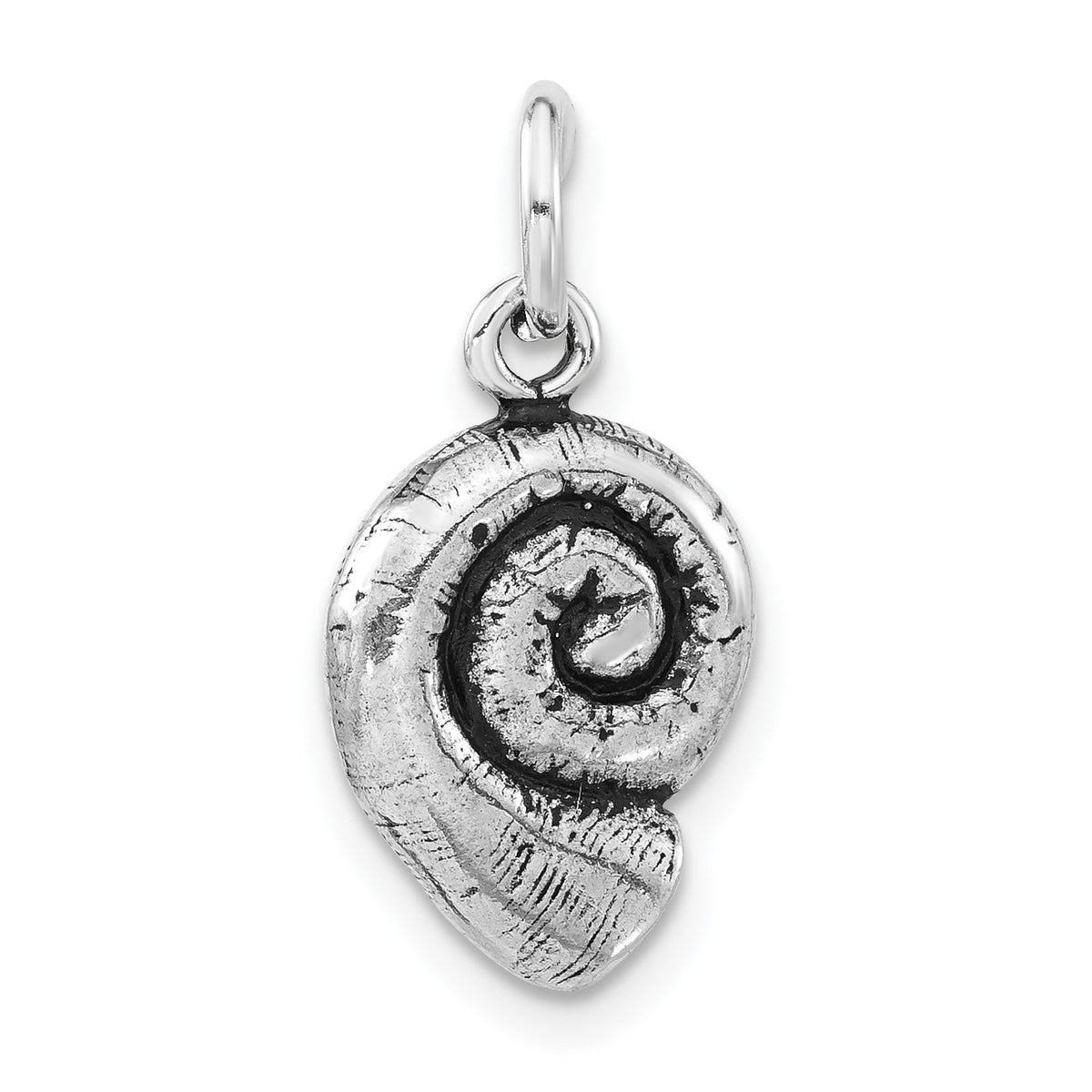 Sterling Silver 3-D Polished & Antiqued Seashell Charm