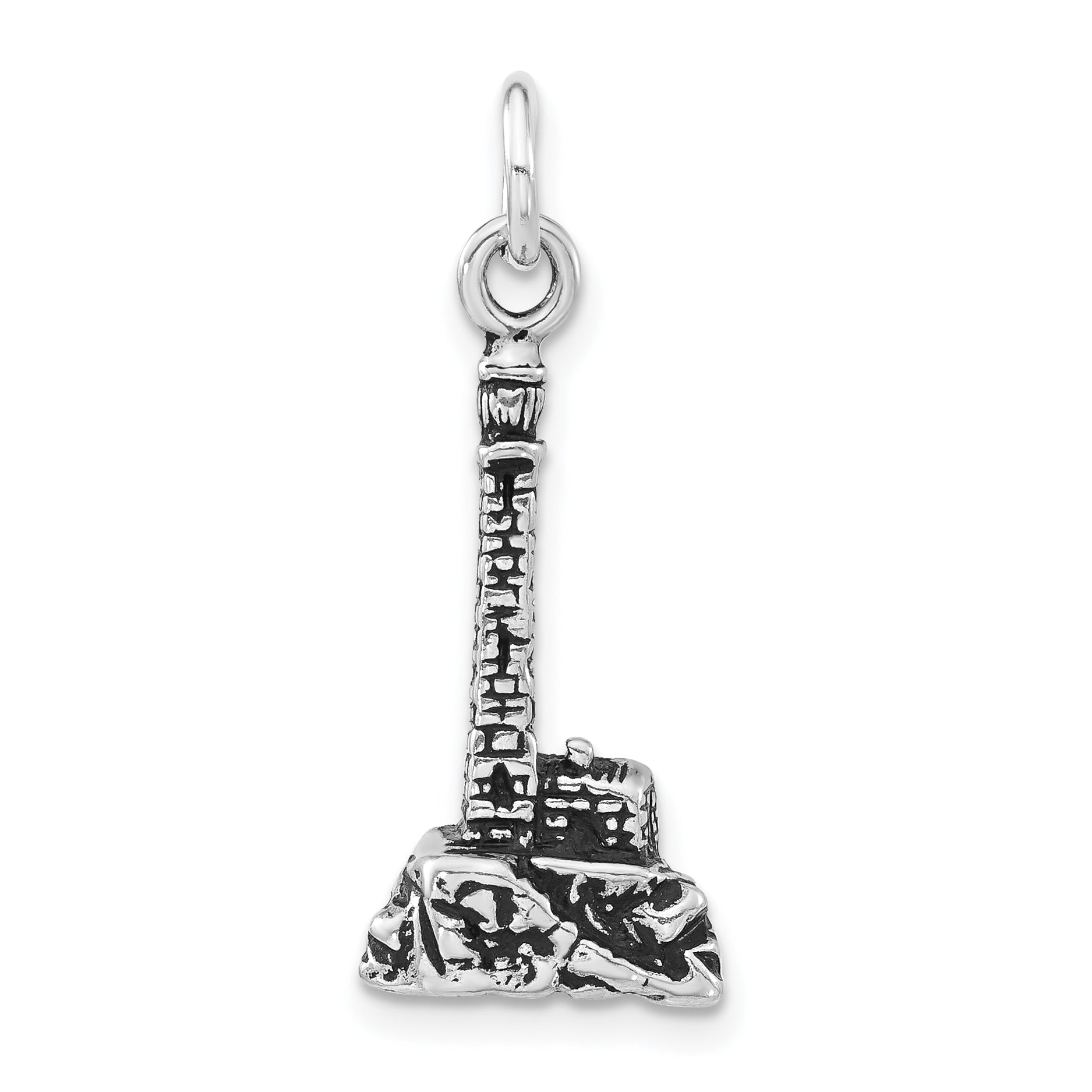 Sterling Silver 3-D Polished & Antiqued Lighthouse Charm