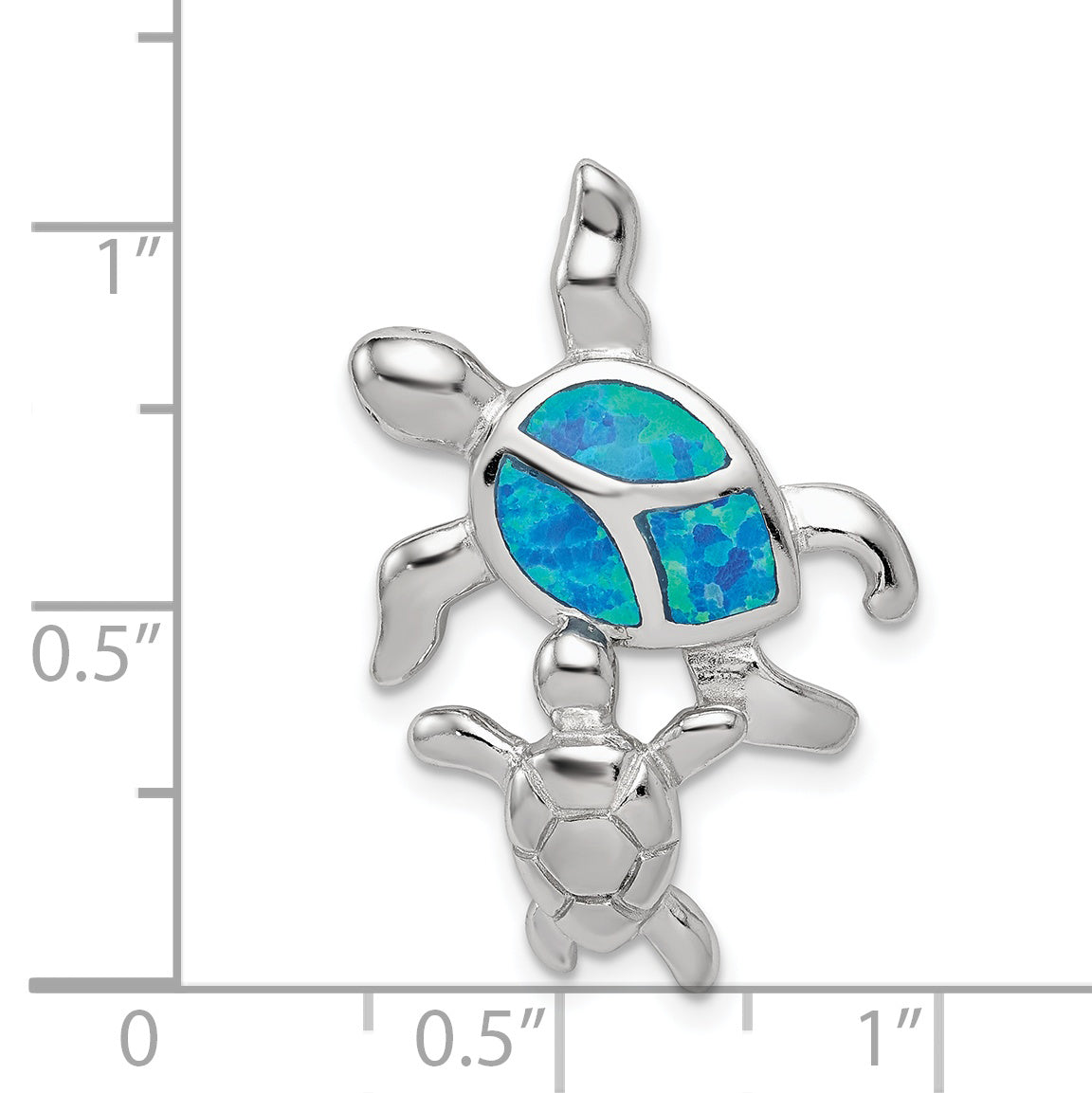 Sterling Silver Rhodium-plated Blue Inlay Created Opal Turtle Pendant