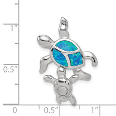 Sterling Silver Rhodium-plated Blue Inlay Created Opal Turtle Pendant