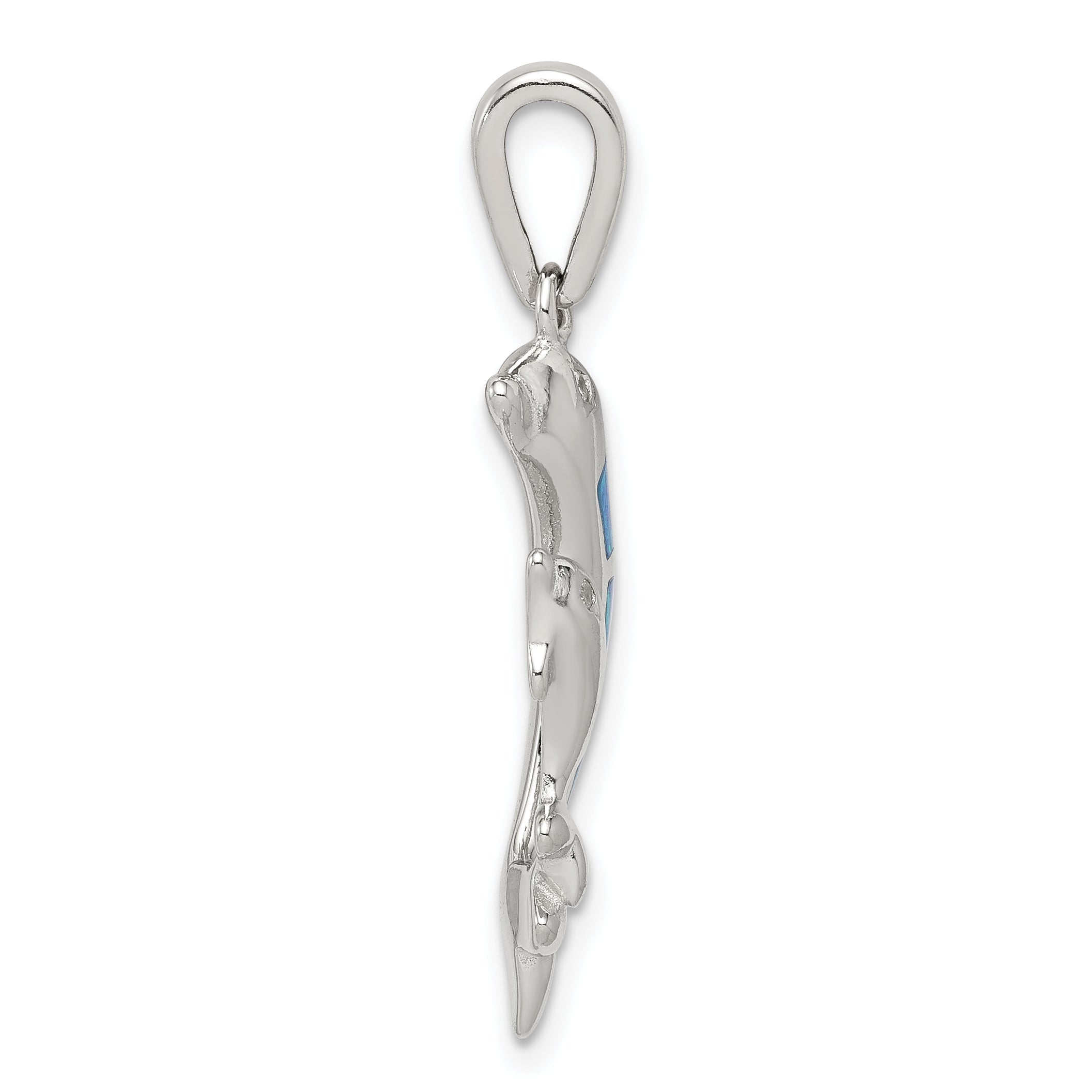 Sterling Silver Rhodium-Plated Opal Dolphin Pendant - Elegant Ocean-Themed Charm