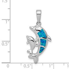 Sterling Silver Rhodium-Plated Opal Dolphin Pendant Elegant Ocean-Themed Charm