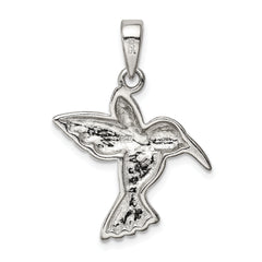 Sterling Silver Opal Inlay Hummingbird Pendant with Rhodium Plating