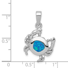 Sophia Jewelers Sterling Silver Opal Inlay Crab Pendant with Rhodium Polish