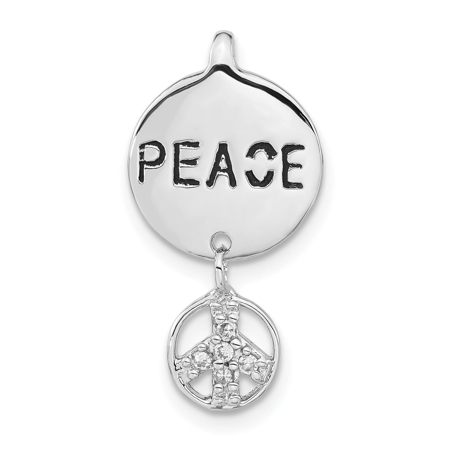 Sterling Silver Polished & Antiqued CZ Peace Pendant