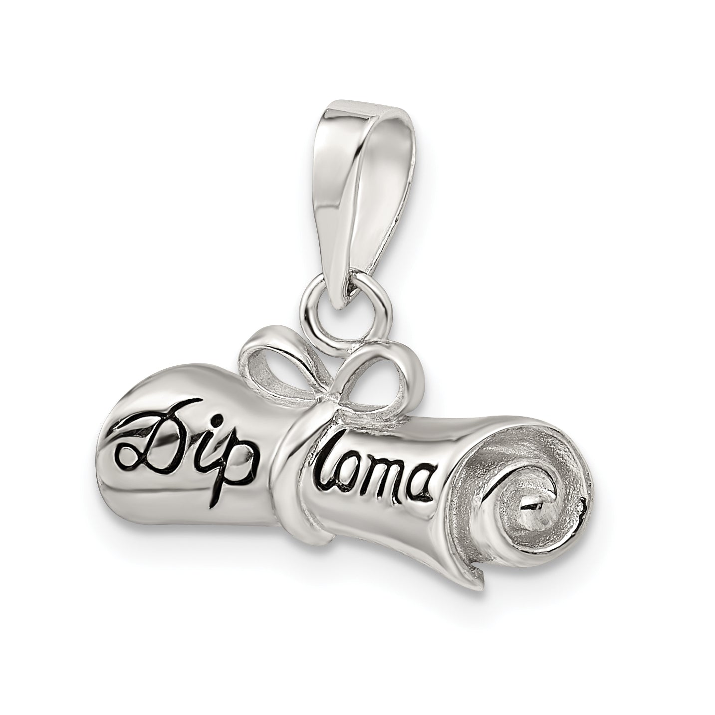 Sterling Silver Rhodium-plated Rolled-Up Diploma Charm