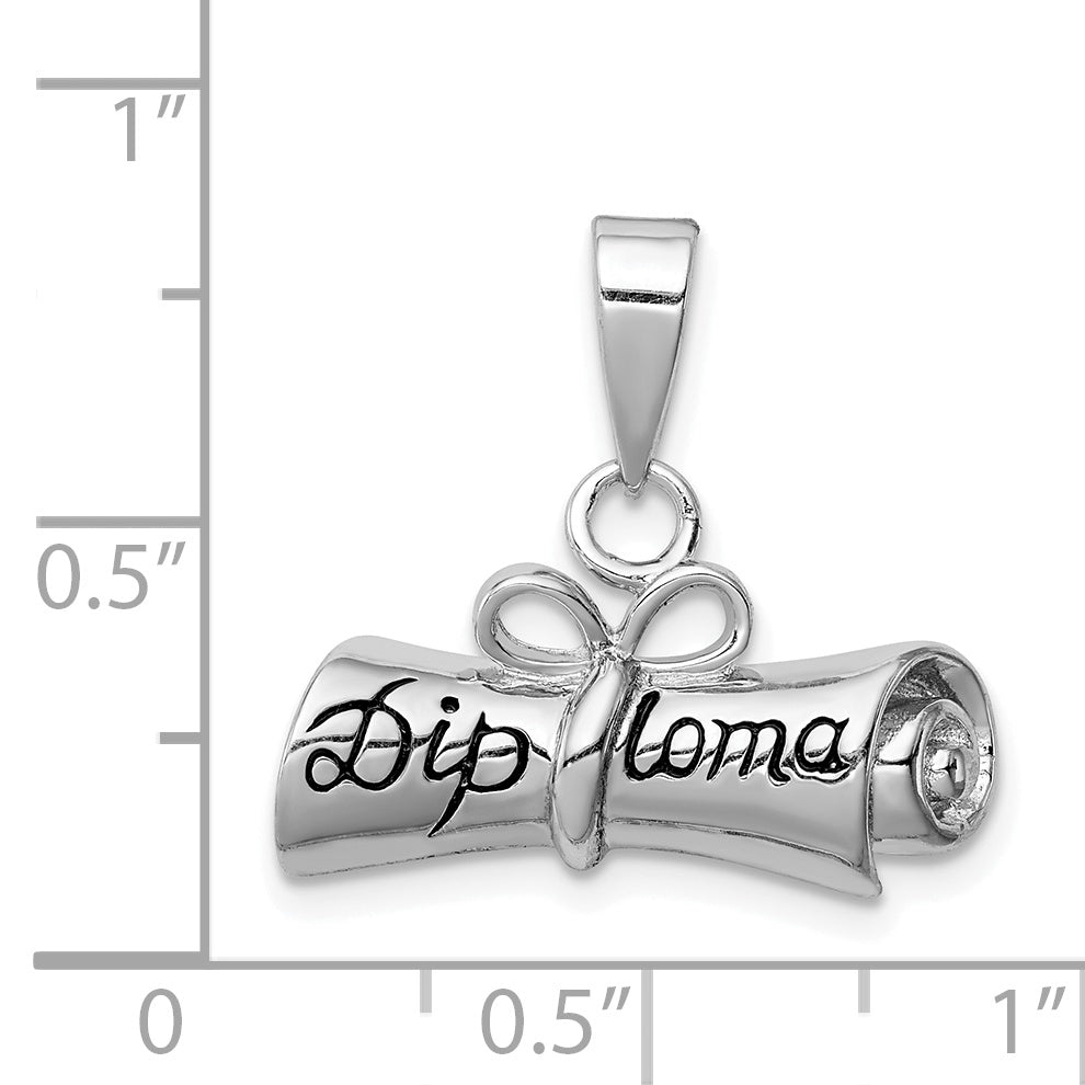 Sterling Silver Rhodium-plated Rolled-Up Diploma Charm