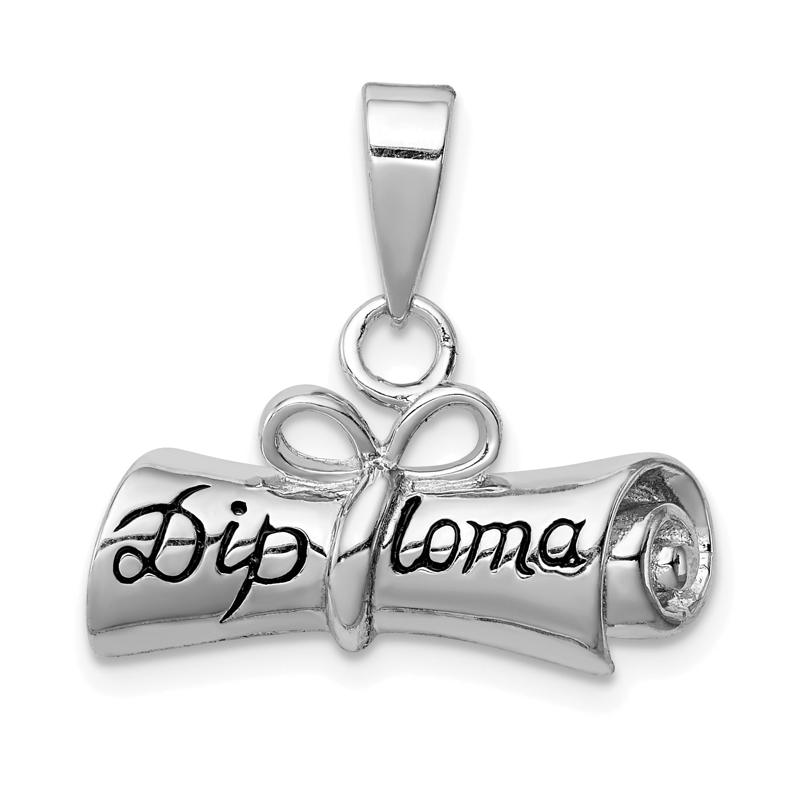 Sterling Silver Rhodium-plated Rolled-Up Diploma Charm