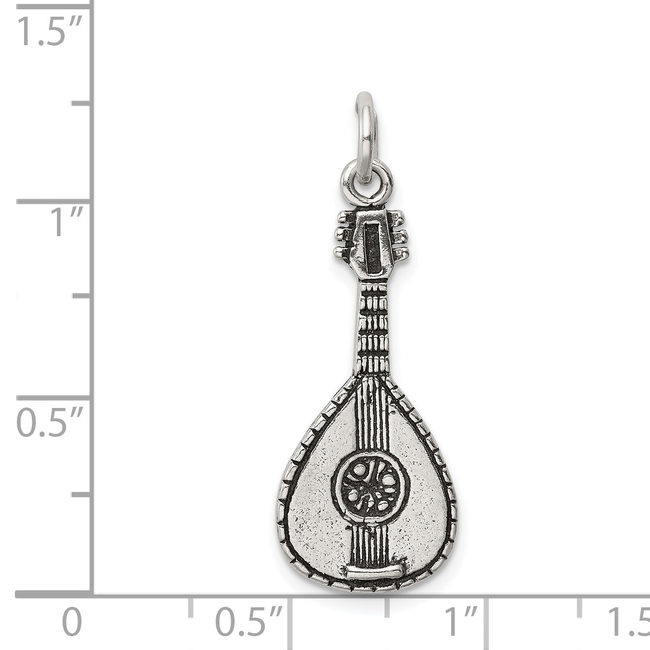 Antiqued 925 Sterling Silver Mandolin Charm 3D Vintage Style