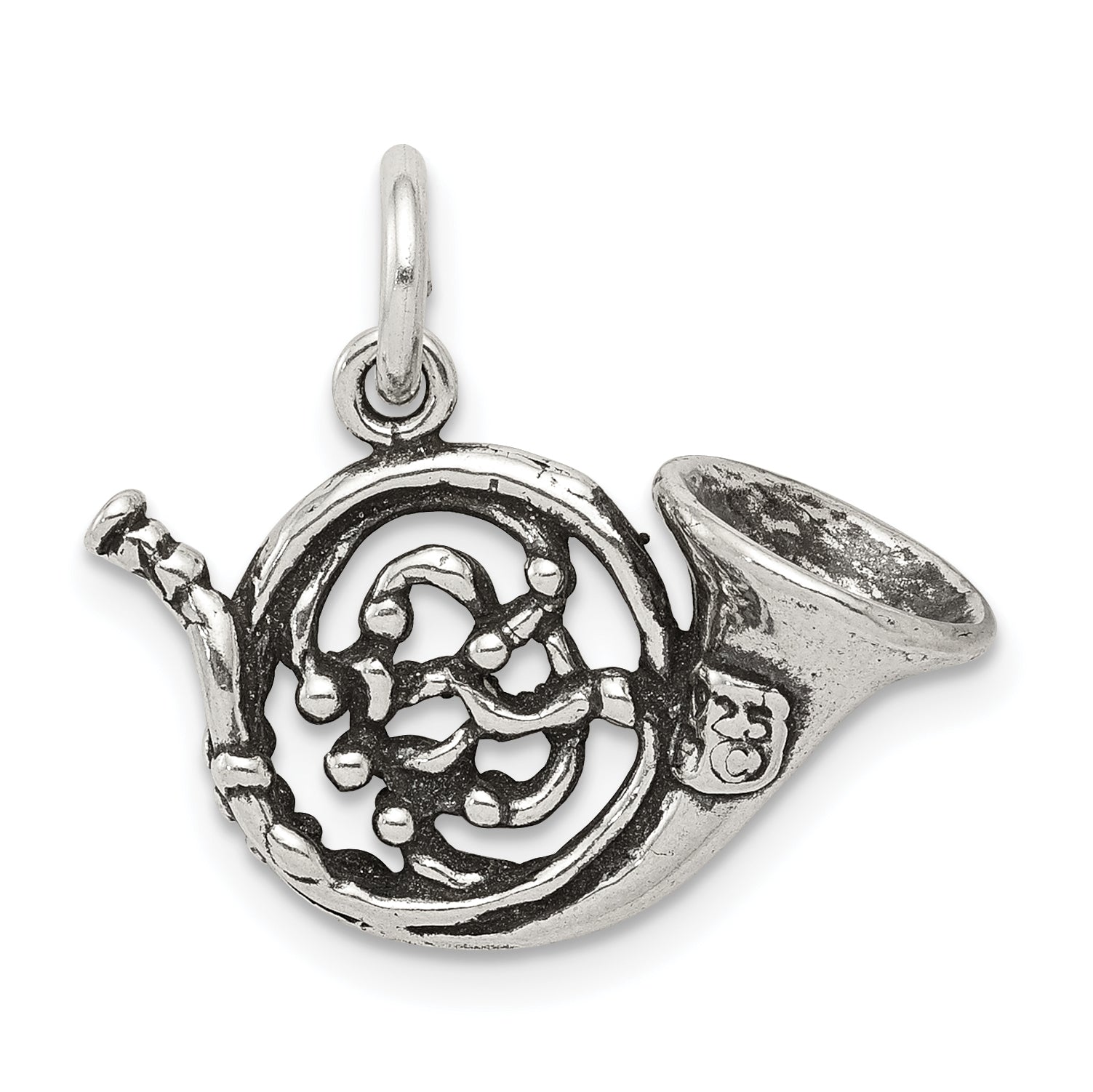 Sterling Silver Antiqued French Horn Charm