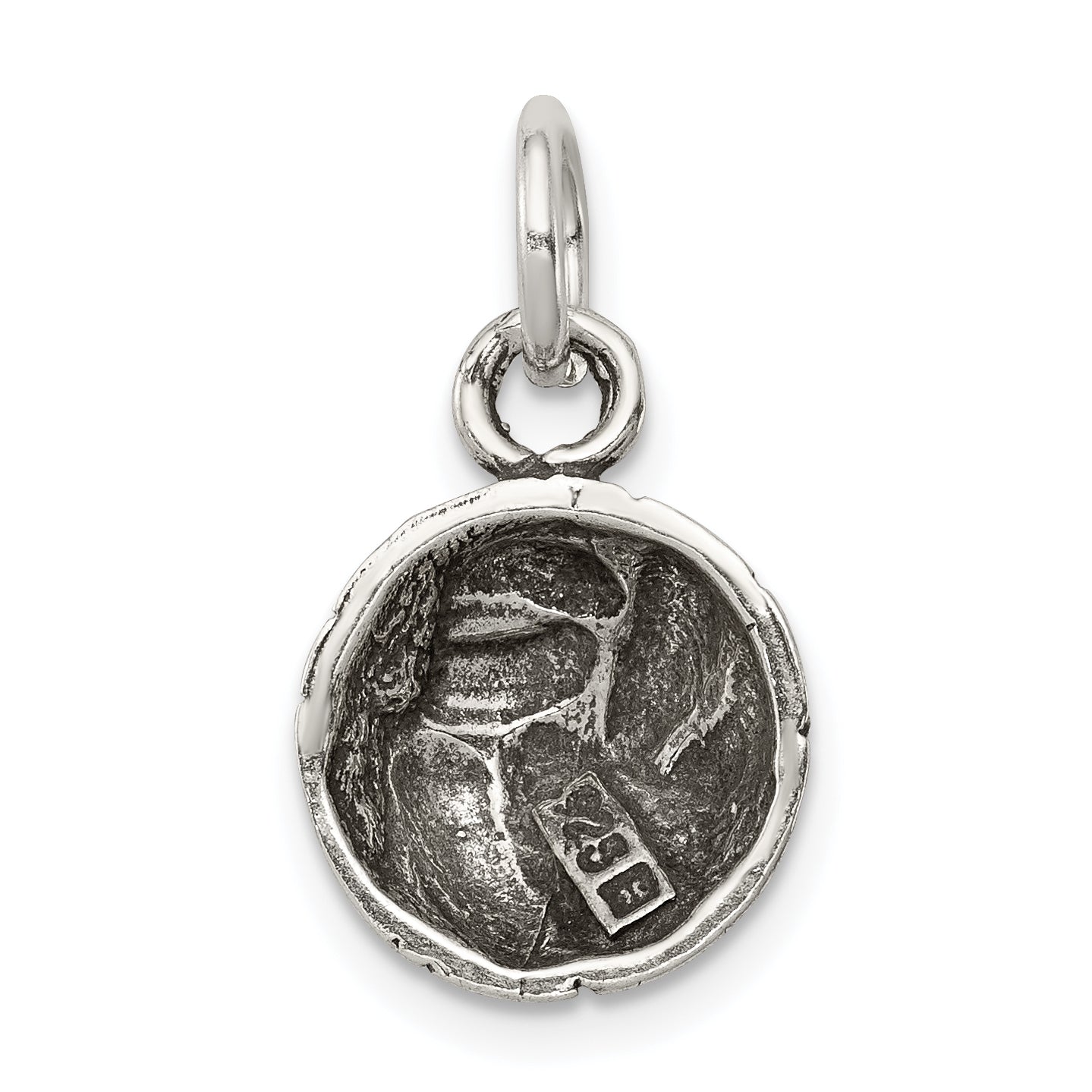 Sterling Silver 925 Volleyball Charm with Antiqued Finish for Men