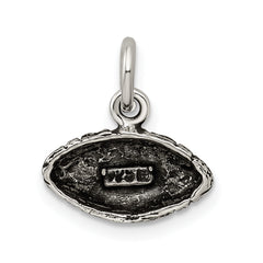 Sterling Silver 925 Football Charm with Polished Antiqued Finish