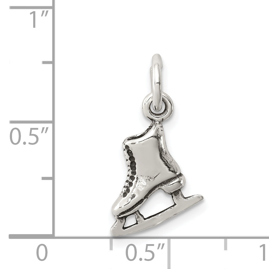 Sophia Jewelers 925 Sterling Silver 3D Antiqued Ice Skate Charm