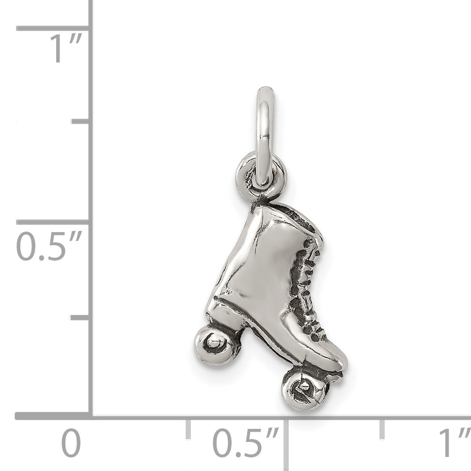 Sterling Silver 925 Antique Roller-skate Charm with 3D Solid Design