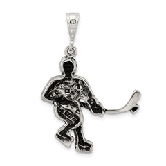 Sterling Silver 925 Men's Hockey Player Pendant with Antiqued Finish