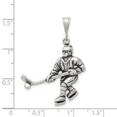 Sterling Silver 925 Men's Hockey Player Pendant with Antiqued Finish