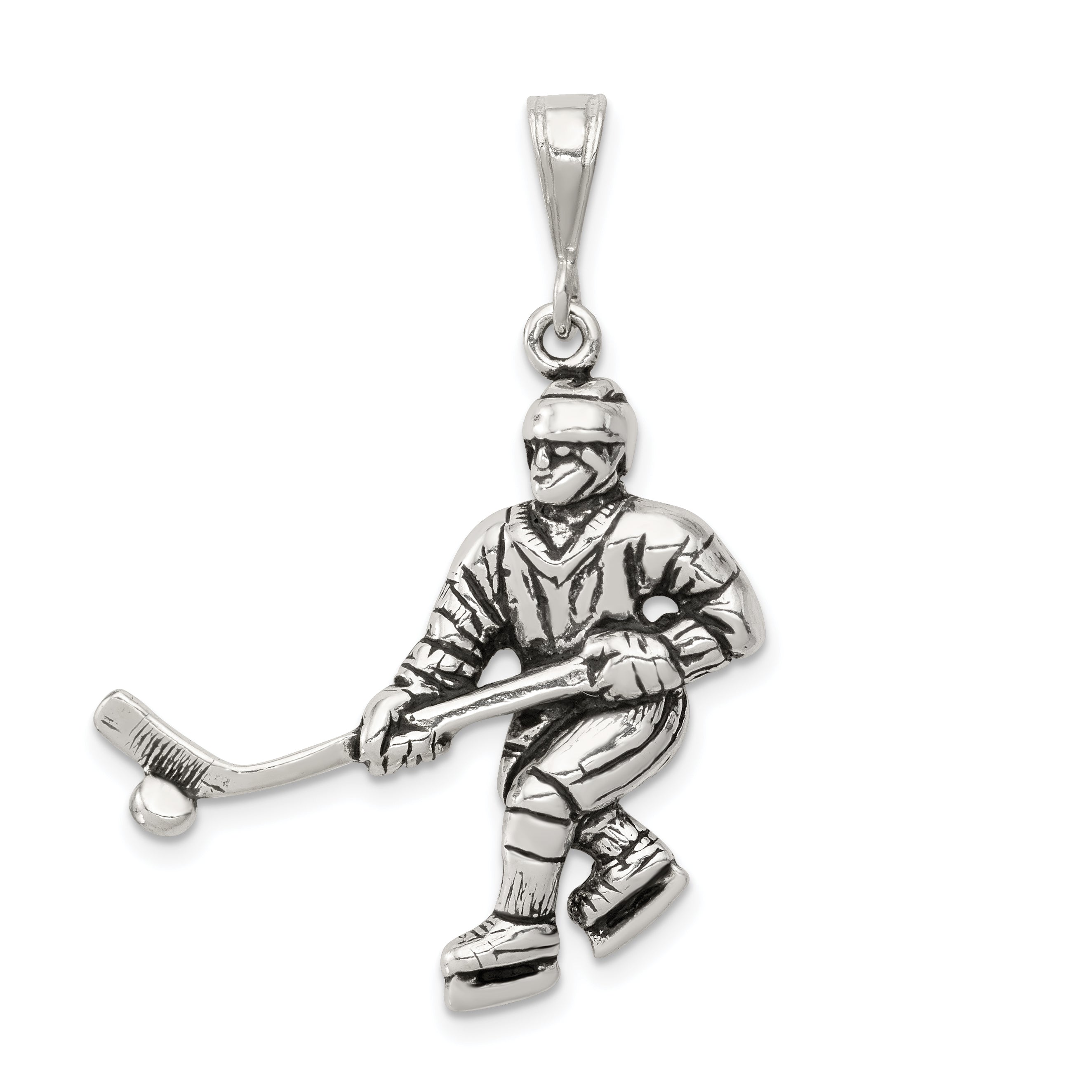 Sterling Silver Antiqued Hockey Player Charm