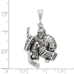 Sterling Silver 925 Men's Hockey Player Charm with Polished Finish