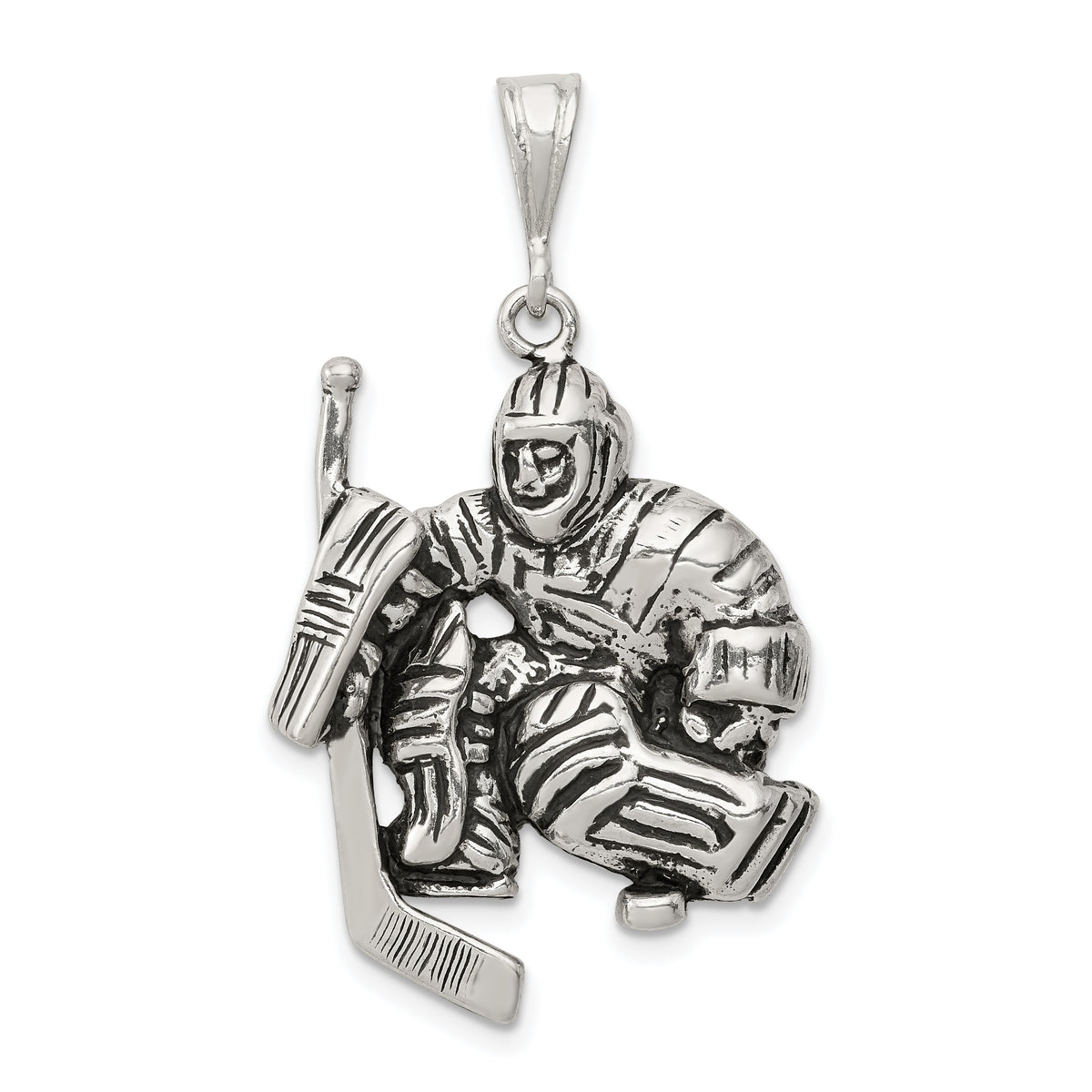 Sterling Silver Antiqued Hockey Player Charm