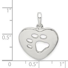 Sterling Silver Polished Heart with Paw Print Pendant