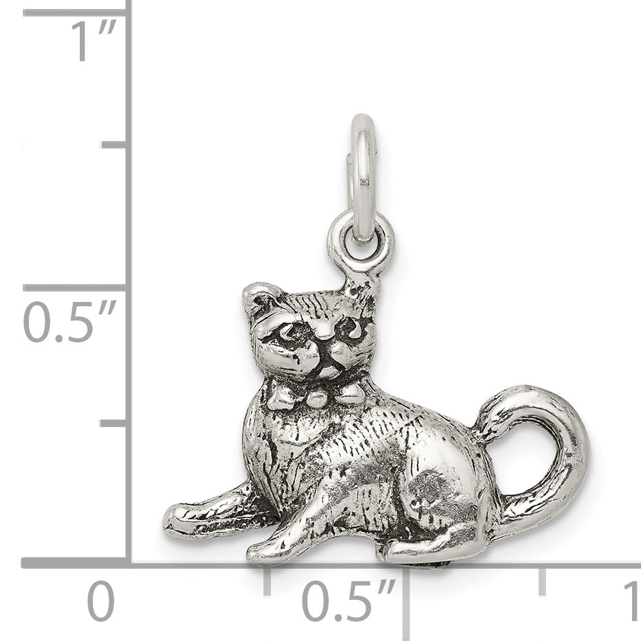 Sterling Silver Antiqued Cat Charm