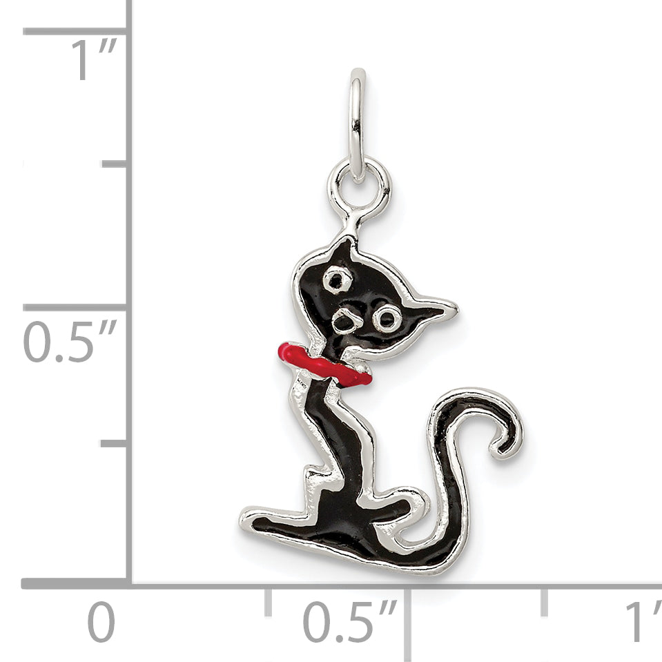 Sterling Silver Black Enameled Cat Charm