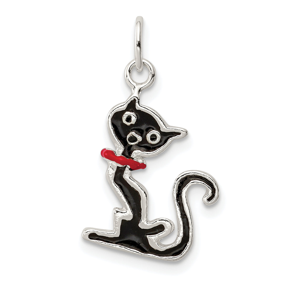 Sterling Silver Black Enameled Cat Charm