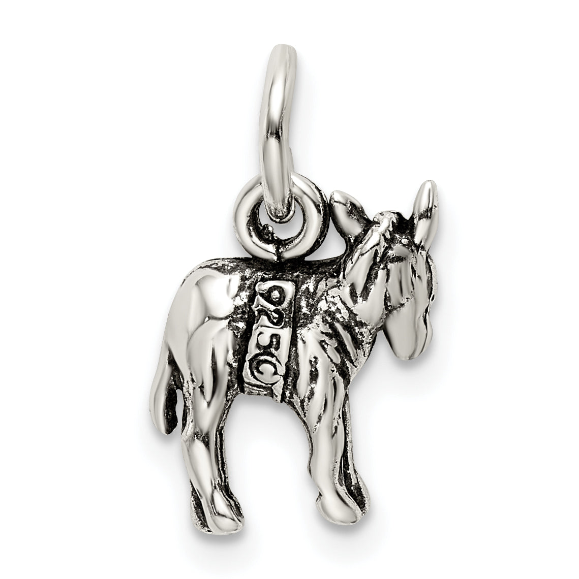 Sterling Silver 925 Antiqued Donkey Charm 3D Vintage Style