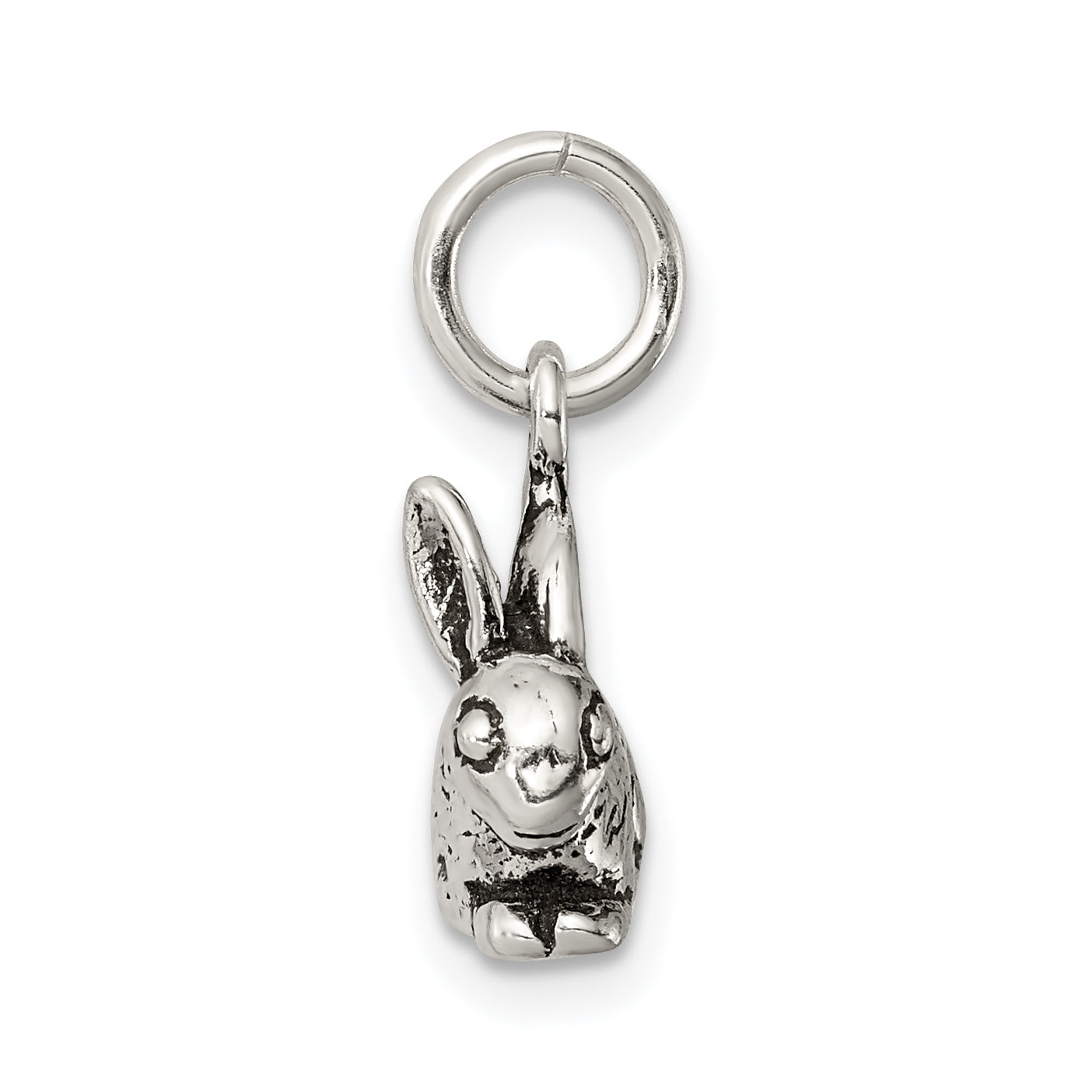 Sterling Silver 925 Antiqued Rabbit Charm with 3D Vintage Design