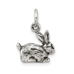 Sterling Silver 925 Antiqued Rabbit Charm with 3D Vintage Design