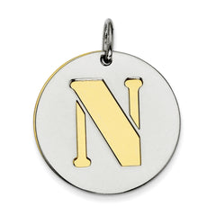 Sterling Silver GP Initial N Double Plate Round Charm