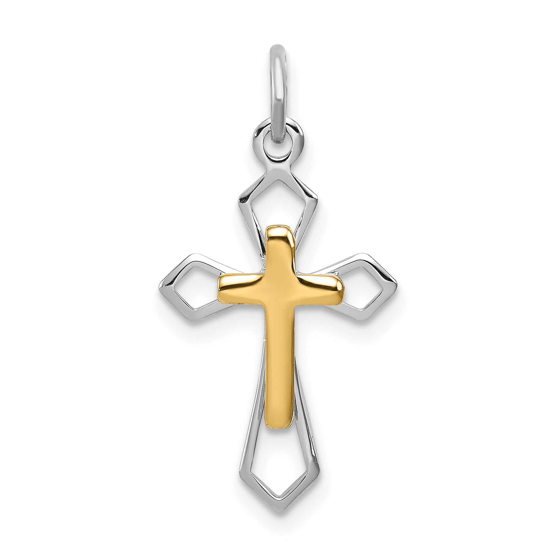 Sterling Silver Rhodium-plated & Vermeil Cross Pendant