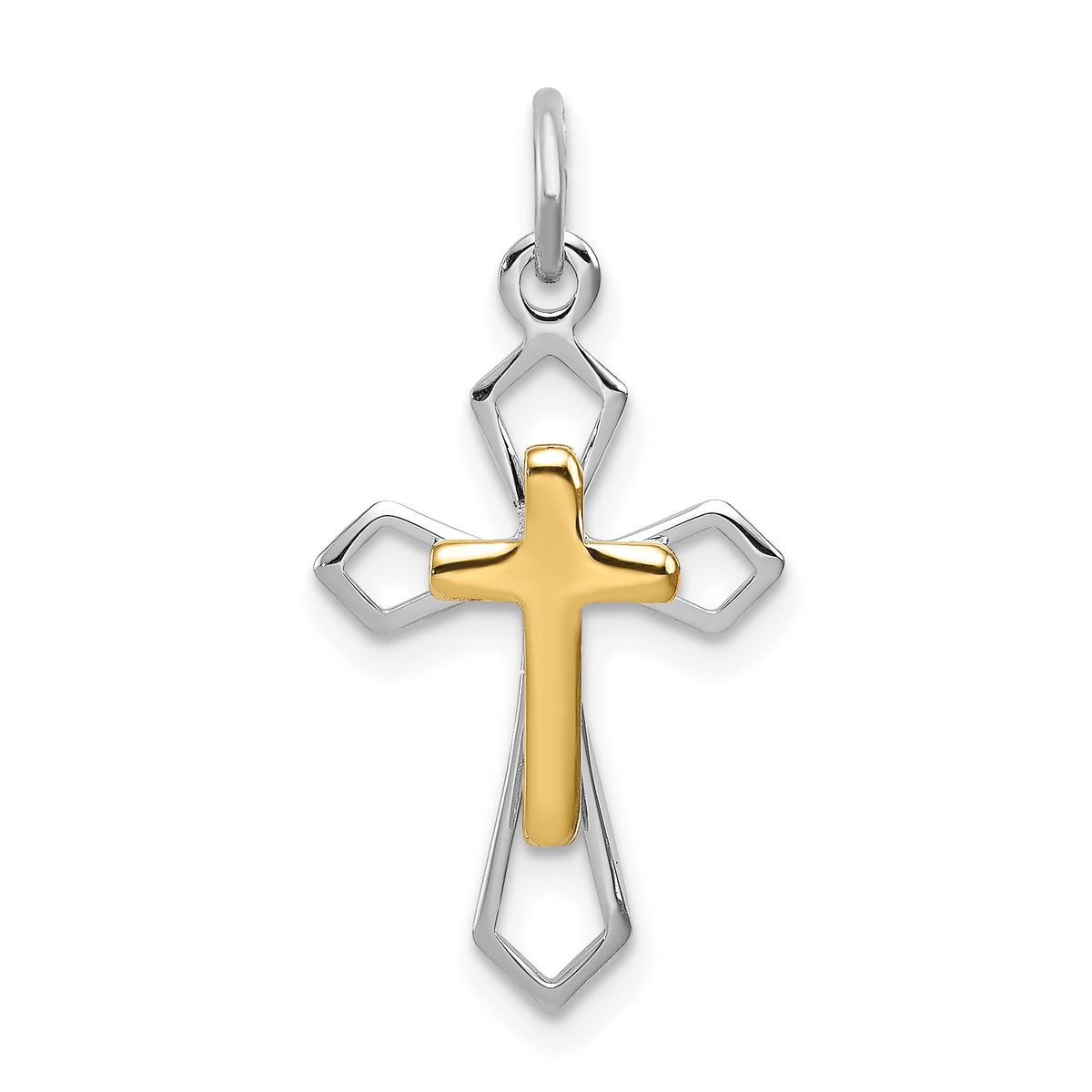 Sterling Silver Rhodium-plated & Vermeil Cross Pendant