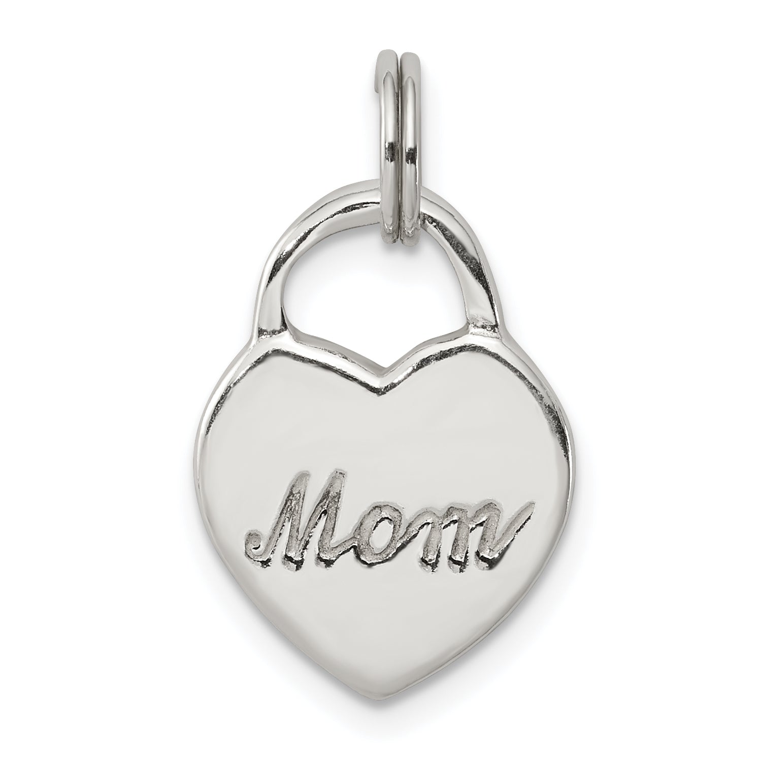 Sterling Silver Polished MOM Heart Charm