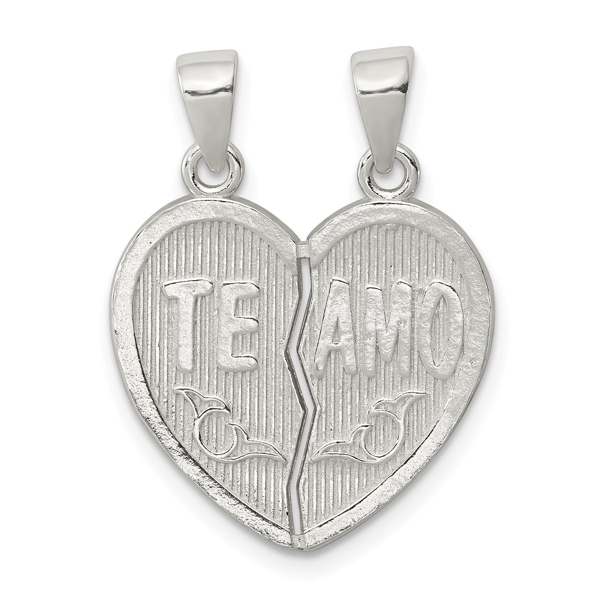 Sterling Silver Polished Te Amo Break Apart Heart Pendant