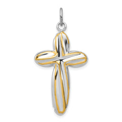 Sterling Silver Rhodium-plated & Gold-tone Twist Cross Reversible Pendant