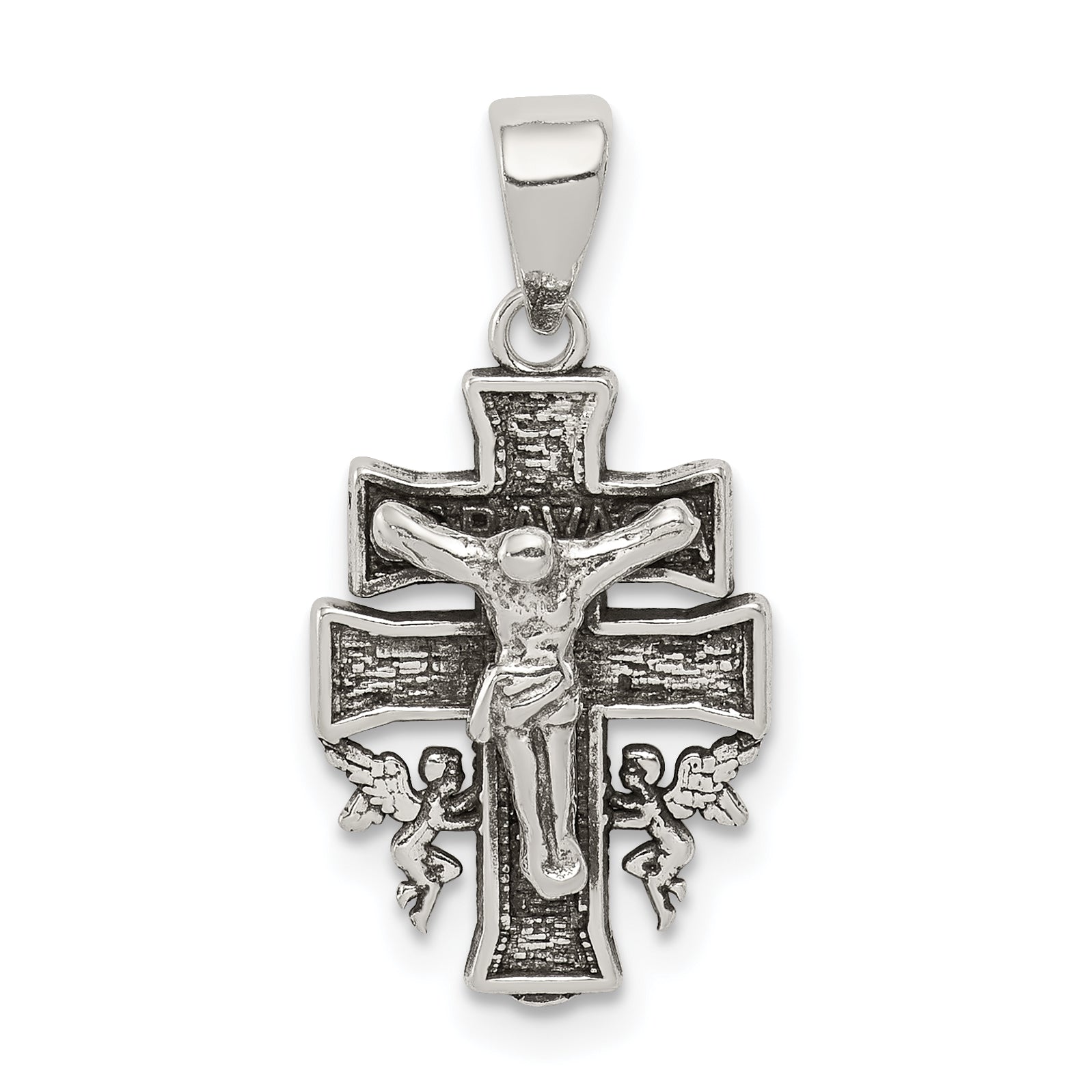 Sterling Silver Antiqued Mini INRI Crucifix Pendant