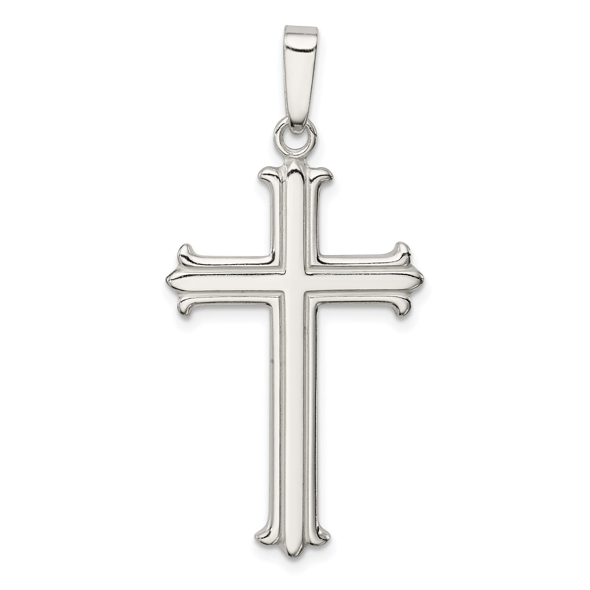 Sterling Silver Polished Fleur De Lis Cross Pendant