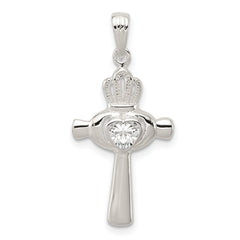 Sterling Silver CZ Claddagh Cross Pendant