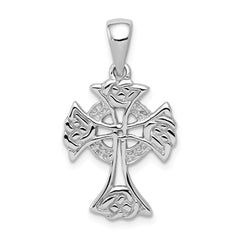 Sterling Silver Rhodium-plated Polished Celtic Cross Pendant