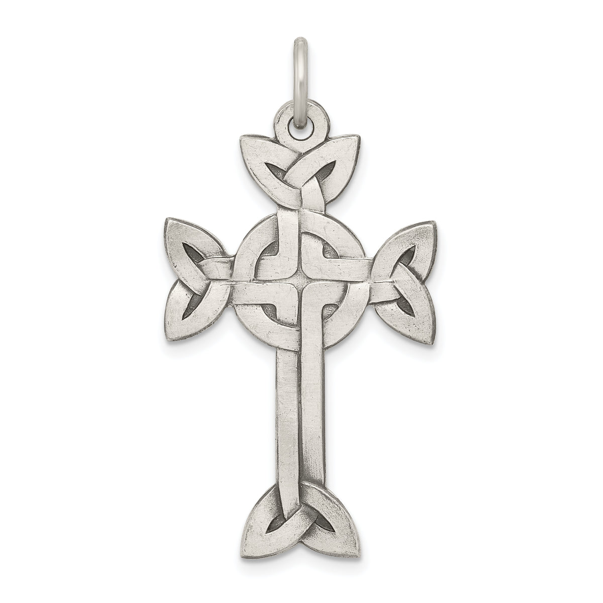 Sterling Silver Antiqued, Textured and Brushed Celtic Cross Pendant