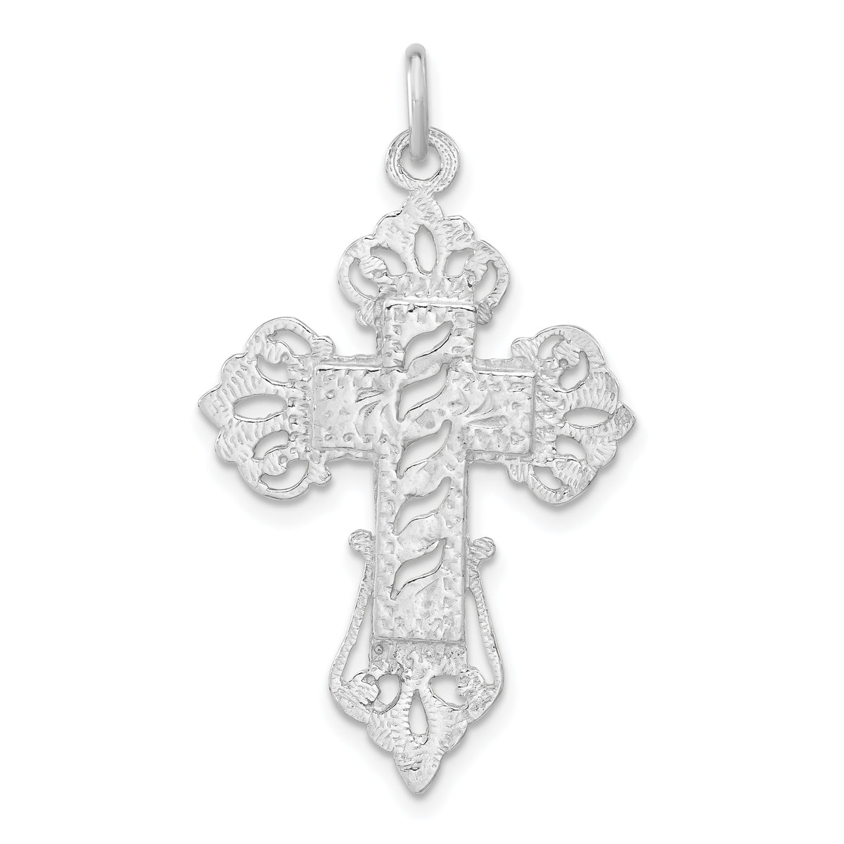 Sterling Silver Polished & Textured Cut-Out Cross Pendant